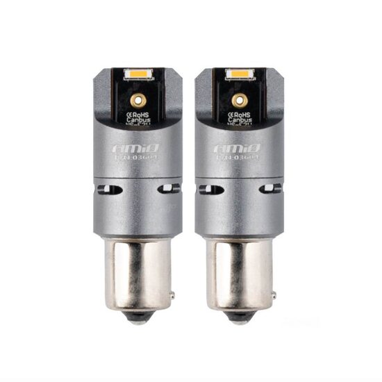 Set 2 becuri semnalizare, LED-uri SMD1860, 12-24V, BAU15S PY21W, Full Canbus, galben, Pro Series 03604 Amio