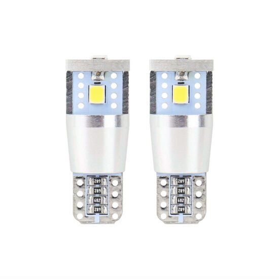 Set 2 becuri aluminiu T10e, 3 LED-uri SMD2835, 12-24V, W5W, 5600K, Canbus, alb, 01637 Amio 