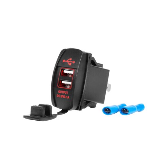 Priza cu 2 USB, cu LED rosu, 12-24V, incastrabila, 04228 Amio