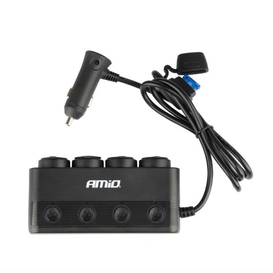 Stecher cu 4 prize, 2xUSB, 12-24V, 216W, 4 butoane control On-Off LED, 1xUSB-A QC3.0 si 1xUSB-C PD30W, 04175 Amio 