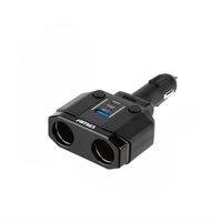 Stecher cu 2 prize, 1xUSB-A QC3.0, 1xUSB-C PD20W si 1xUSB-C PD30W, 12-24V, 200W, cu voltmetru LED, buton control On-Off, rabatabil, 04174 Amio 