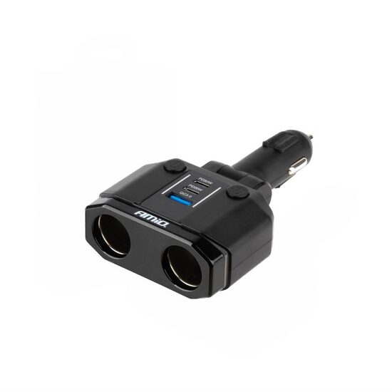 Stecher cu 2 prize, 1xUSB-A QC3.0, 1xUSB-C PD20W si 1xUSB-C PD30W, 12-24V, 200W, cu voltmetru LED, buton control On-Off, rabatabil, 04174 Amio 