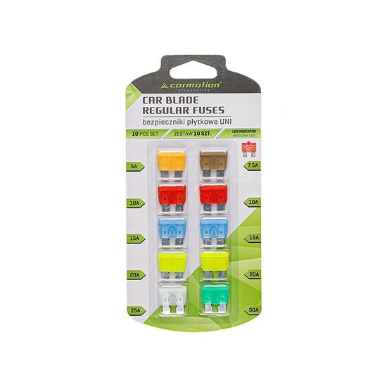 Set 10 sigurante plate mari, standard, 5-30A, cu indicator LED, 63600 Carmotion