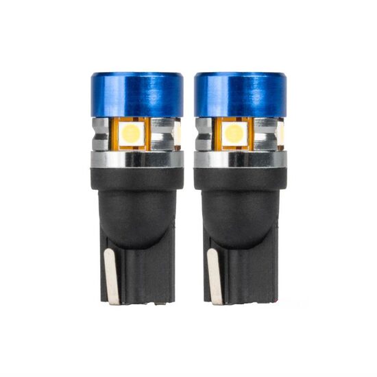 Set 2 becuri T10, cap albastru, 5 LED-uri, SMD 3030, 12-24V, W5W, 5500K, Canbus, alb, 04240 Amio