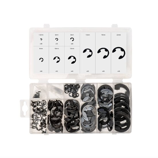 Set 300 clipsuri siguranta seeger, tip E, din otel, 9 dimensiuni diferite, 04124 Amio
