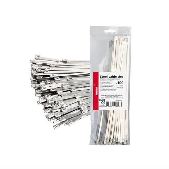 Set 100 coliere metalice, 4.6x300mm, inox, Self Lock Zip Ball, 04323 Amio