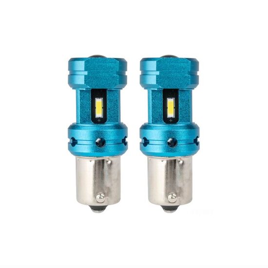 Set 2 becuri stop frana, LED CSP, 12-24V, 1157 BAY15D P21/5W, cu lupa, Canbus, alb, 04253 Amio