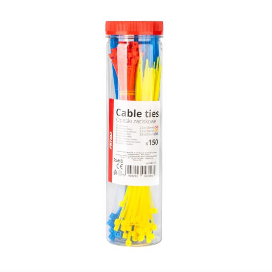 Set 150 coliere plastic, multicolore, 2.5x100mm, 2.5x150mm, 3.6x200mm, 04316 Amio 