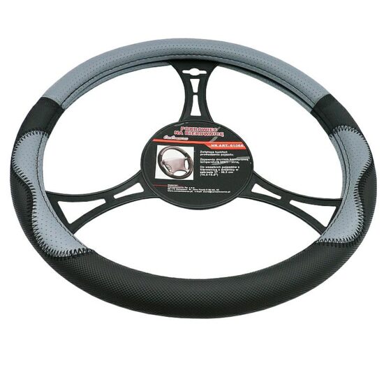 Husa volan 37-39cm, piele ecologica, perforata, negru cu gri Luxury Carco 61068
