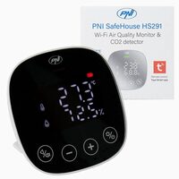 Senzor de calitate a aerului si dioxid de carbon (CO2) PNI SafeHouse HS291 cu Wi-Fi, control din aplicatia Tuya Smart, monitorizare CO2, temperatura, umiditate, afisare data ora, meniu setari, acumulator