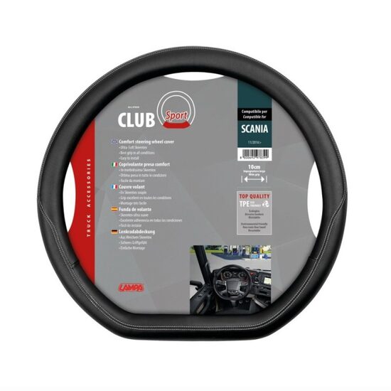 Husa volan 42-44cm, pentru camion SCANIA R/S, IVECO S-WAY, imitatie piele neagra, forma D-SHAPE, 97839 Lampa