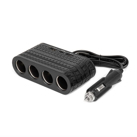 Stecher cu 4 prize, 2xUSB-A, 1xUSB-C, 12-24V, 120W, cablu 80cm, Tire Track, 04367 Amio