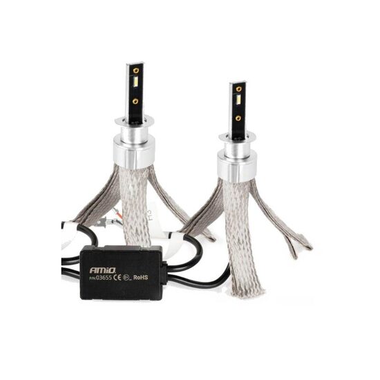 Set 2 becuri H1 2 LED-uri, 12-24V, 50W, 4300lm, 6000K, cu canbus, Amio 03655
