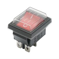 Buton basculant ON/OFF 2 faze, 4pini, dreptunghiular, rosu, cu capac protectie, NK49