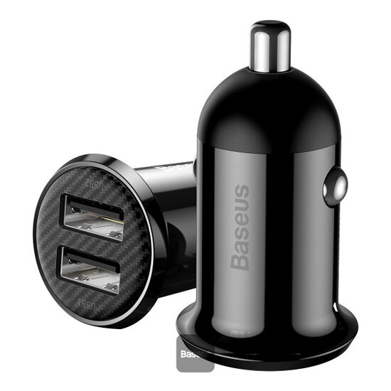 Incarcator auto 2xUSB 12/24v 4.8A Carbon Baseus Grain ProCar 20200 / b.a.m BSS014