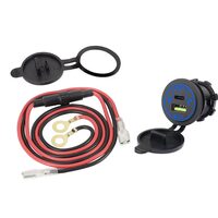 Priza cu 2 USB-uri, USB + USB-C, 12-24V, QC 3.0, Led albastru, cu cablu 60 cm, cu siguranta, Carmotion 63211 