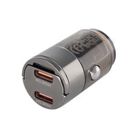 Încărcător auto cu 2 porturi USB, USB-A 18W + USB-C PD 30W, 12–24V, nano scurt cu inel, WAYME 63056