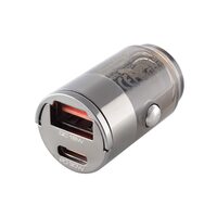 Încărcător auto cu 2 porturi USB, USB-A 18W + USB-C PD 30W, 12–24V, nano scurt cu inel, WAYME 63055