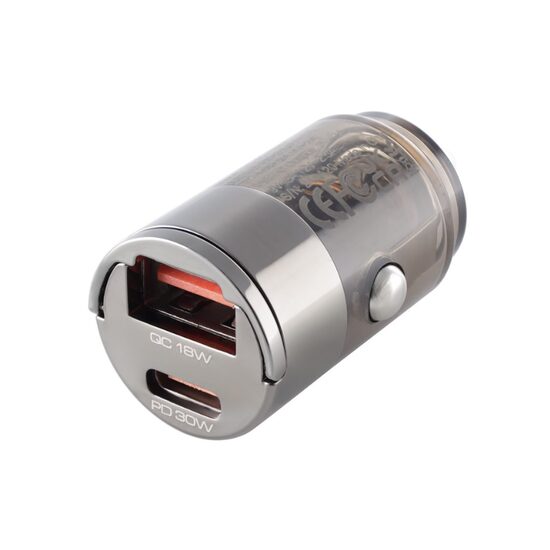 Încărcător auto cu 2 porturi USB, USB-A 18W + USB-C PD 30W, 12–24V, nano scurt cu inel, WAYME 63055