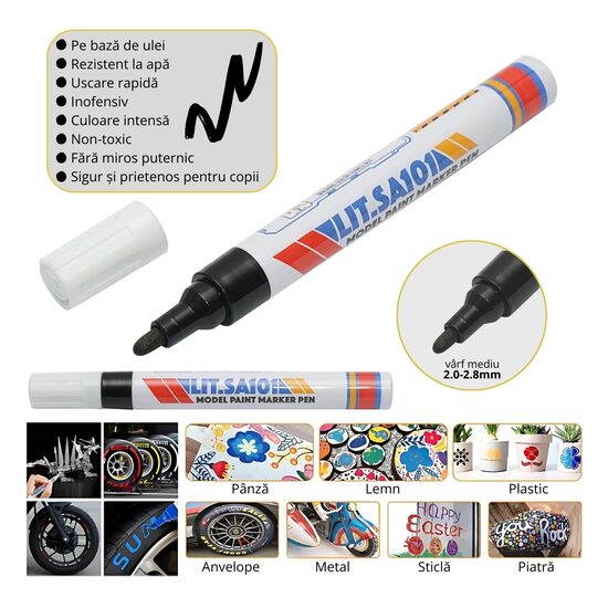 Marker vopsea pe baza de ulei, impermeabil, negru. set 12buc,  LIT.SA101 PK37