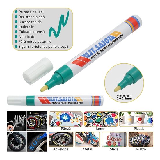 Marker vopsea pe baza de ulei, impermeabil, galben. set 12buc, BK LIT.SA101 PK38