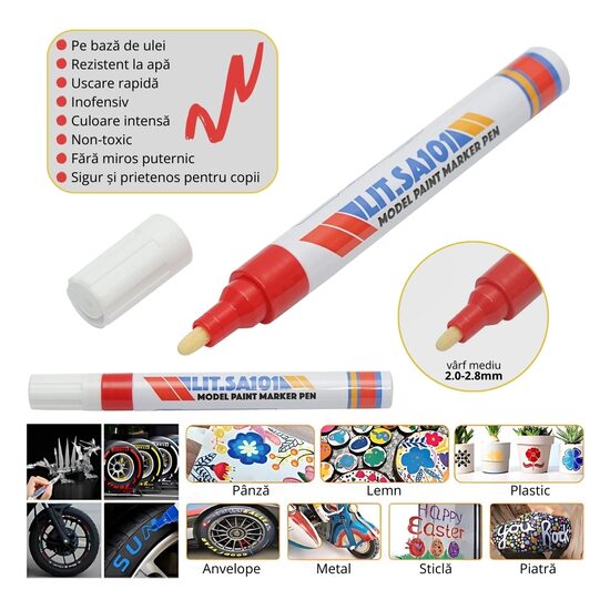 Marker vopsea pe baza de ulei, impermeabil, roșu. set 12buc, BK LIT.SA101 PK40