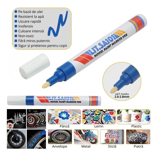 Marker vopsea pe baza de ulei, impermeabil, albastru. set 12buc, BK LIT.SA101 PK39