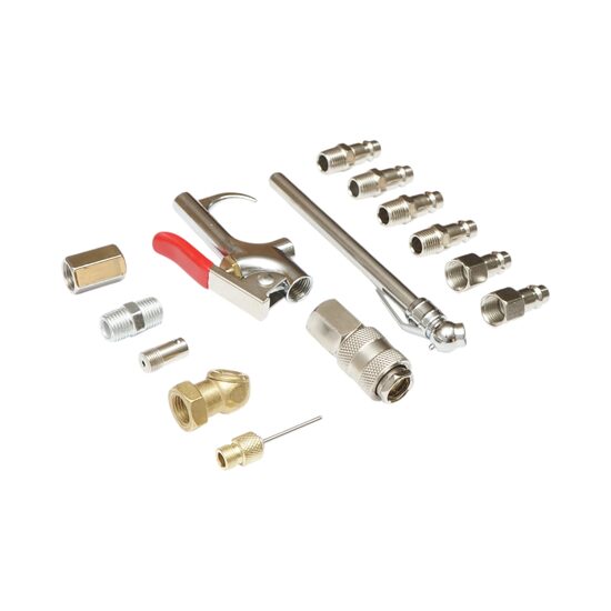 Set accesorii compresor aer, cu pistol, conectori, duze si cuple rapide, 14 piese, RK48