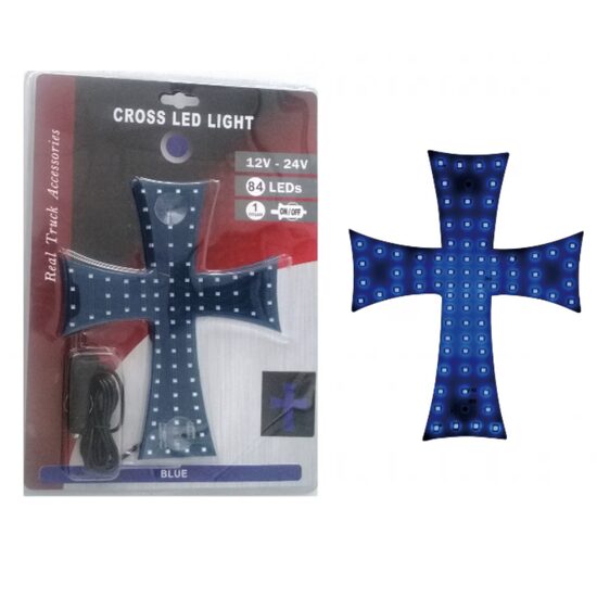 Ornament interior parbriz camion, cruce luminoasa albastra cu 84 led-uri, cu ventuza, 12-24v, Cross 100U103R 
