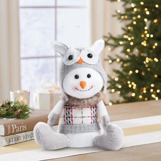 Decoratiune de Craciun, Figurina Om de zapada cu caciula, 30cm, 58729B