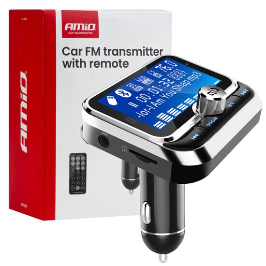 Transmitator FM, MP3, 2×USB, cu telecomanda, 12-24V, Amio 04657