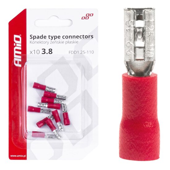 Papuci electrici fisa plata Mama 3.8mm, 0.5-1.5mm2, 10A , set 10 bucati Amio 03060