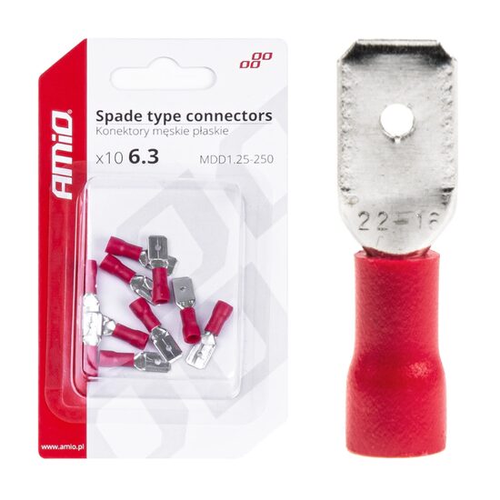 Papuci electrici fisa plata, tata, 6,3 mm, 0,5-1,5 mm2, 10A, set 10 bucati, AMIO-03066