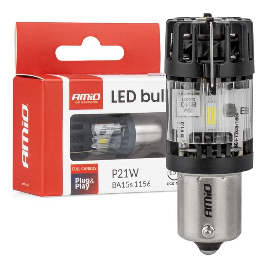 Bec semnalizare Led, 12V/21W, P21W, BA15S, Alb, CANBUS, 1 bucata, Amio 04688