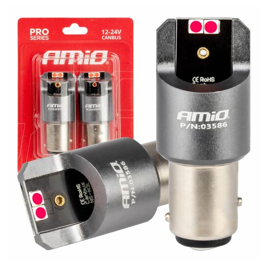 Set 2 becuri stop frana, 4 LED, 12-24V, BAY15D P21-5W, Canbus  Amio 03586