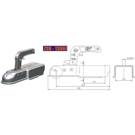 Cuplaj remorca 1300kg patrat 70.5mm ZSK1300J Steelpress  SPP