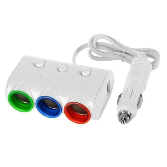Stecher 3 prize 12 / 24V cu fir, intrerupatoare si 2 USB cu LED 1566 