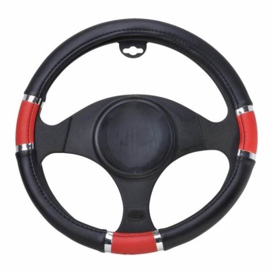 Husa volan 37 - 39cm negru si rosu cu inel argintiu 8716 Automax  