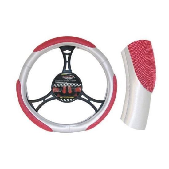 Husa volan 37 - 39cm gri cu rosu 6910 Automax      