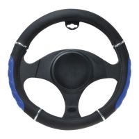 Husa volan 37 - 39cm negru cu albastru si inel argintiu cauciucat reliefat 6552 Automax