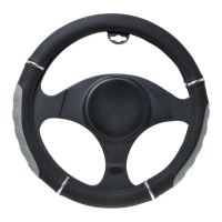 Husa volan  37-39cm negru cu gri si inel argintiu cauciucat reliefat 6606 Automax