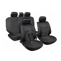 Set 5 huse auto universale, airbag, cu husa volan si centura, negre, Tango Racing Black, 68616 CarCo