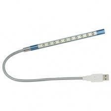 Lampa interior cu 10 LED-uri, cu cablu flexibil metalic si USB pt auto, laptop, etc