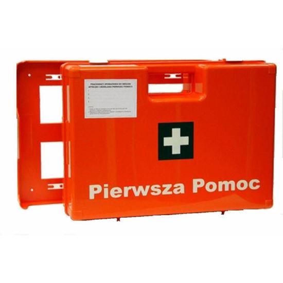 Trusa sanitara spatii comerciale K15, DIN 13157, mare 33x24cm, detasabila, de perete, cu pipa respiratie artificiala