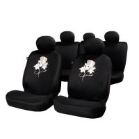 Set 11 bucati huse auto poliester cu airbag negre Rose & Skull FUN885F Sumex 