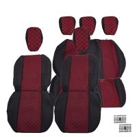 Set huse auto PLUS, 5 locuri, 2 cu 3, Dacia Logan 1, negru cu rosu, romb, DLZ56 Dealiz