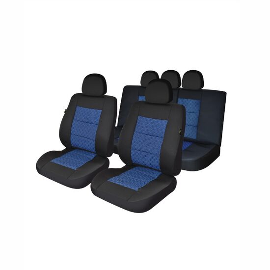 Set huse auto premium, bancheta spate fractionata, albastru cu negru, F3001-P29