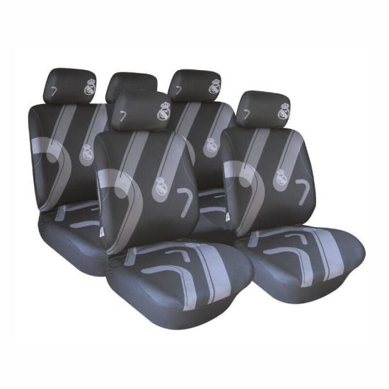 Set 9 huse auto, poliester cu airbag, negre, Real Madrid, RMA7209 Sumex 