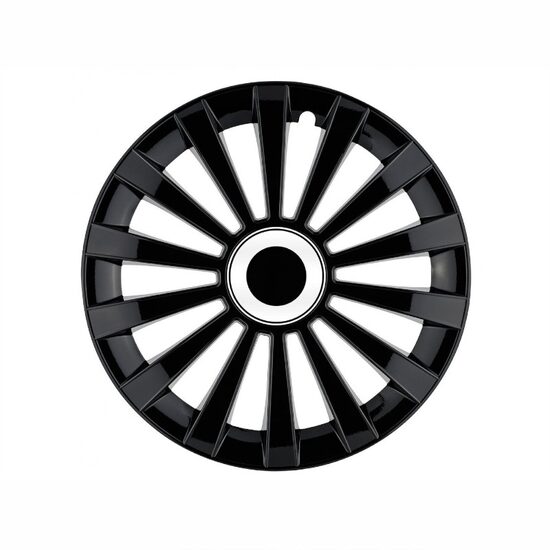 Set 4 capace roti 15inch, Meridian, negru cu inel cromat, Jestic