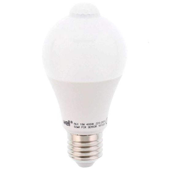 Bec LED cu senzor de miscare si lumina PIR A60 10W, lumina naturala, Well